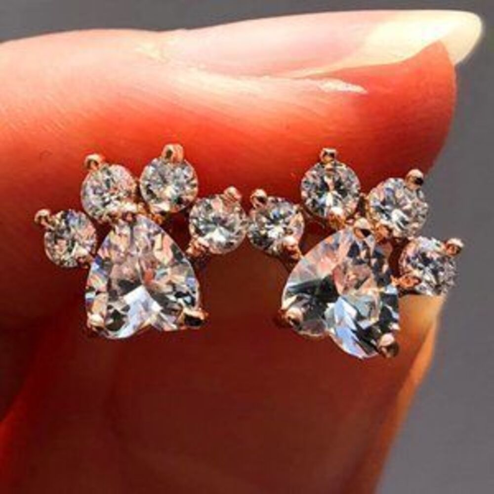 18K Rose Gold Diamond Paw Heart Stud Earrings